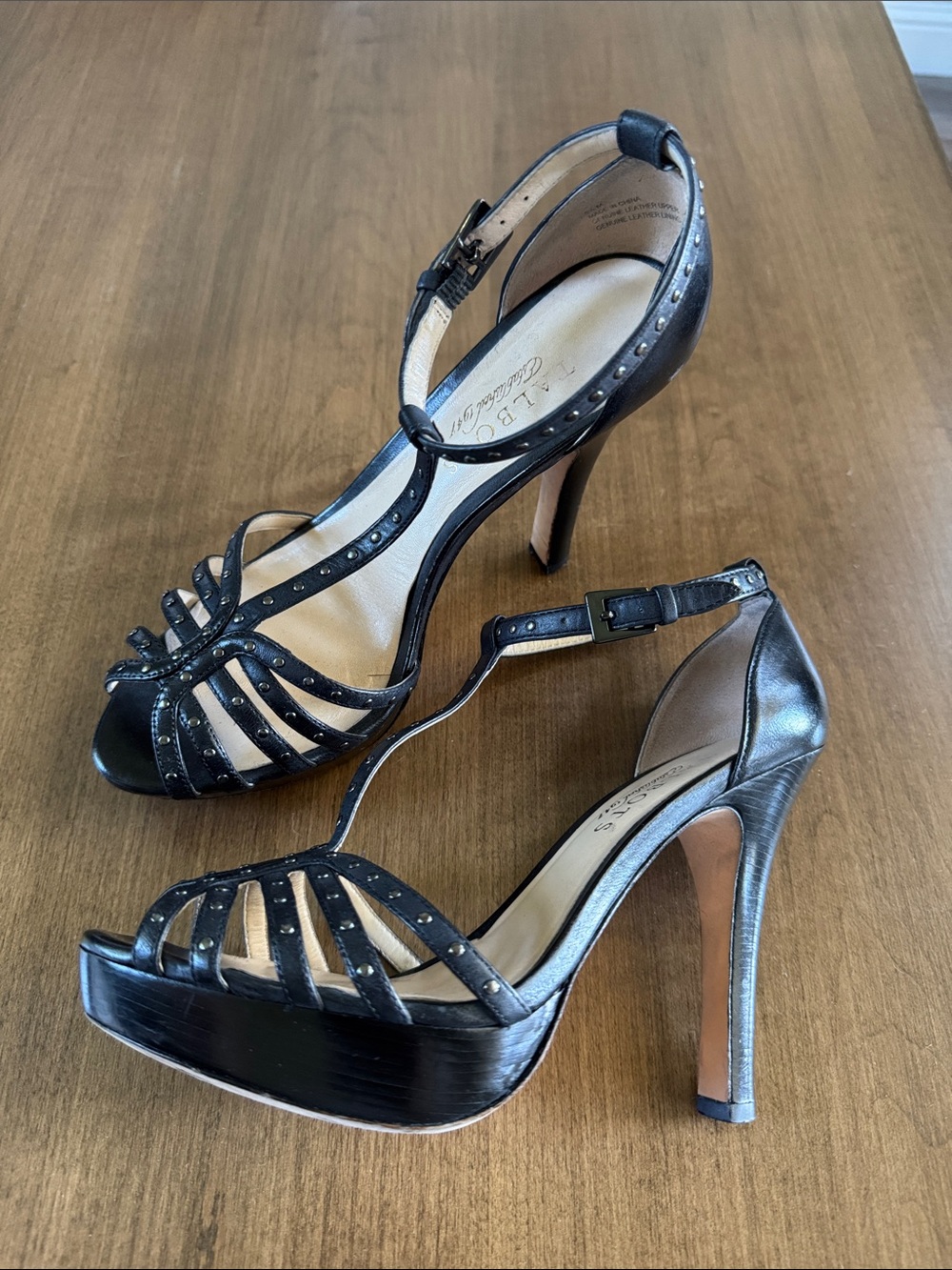 Black Strappy T‑Bar High Heel Sandals